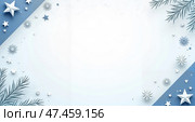 Light Blue and White Winter Elements Diagonal Frame with Copy Space. Стоковое AI-изображение, AI-художник Виталий Самсонов / Фотобанк Лори