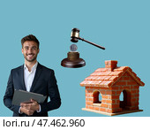 Риэлтор, агент по продаже недостроенного недвижимого имущества, с аукциона. Стоковое AI-изображение, AI-художник Инна Пецко / Фотобанк Лори
