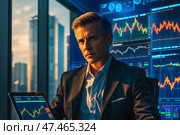 Portrait of a male trader selling securities. Стоковое AI-изображение, AI-художник Александр Поташев / Фотобанк Лори