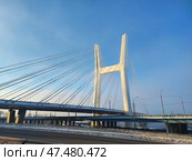 Центральный мост в городе Новосибирск. Четвертый мост. The Central bridge in Novosibirsk. A tower or pylon with suspension bridges on Engineer Budagov Square. Стоковое фото, фотограф Денис Баданин / Фотобанк Лори