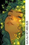 Nature Maiden: allegorical portrait of a maiden adorned with flowers and glowing lights, embodying springtime's beauty and ethereal grace. Стоковое AI-изображение, AI-художник Данила Большаков / Фотобанк Лори