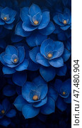 Botanical Harmony: Floral Abstraction in Serene Cobalt, Art for print and home decor featuring tranquil blue flora in oil paint technique. Стоковое AI-изображение, AI-художник Данила Большаков / Фотобанк Лори