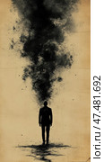 Concept: Existential Crisis, Man Dissolving into Darkness. Стоковое AI-изображение, AI-художник Данила Большаков / Фотобанк Лори