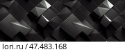 Dark abstract panoramic background. Modern futuristic mosaic pattern of various geometric shapes and polygons. Wide rough texture background with seamless pattern. Perfect for design. Generative AI. Стоковое AI-изображение, AI-художник Андрей Степанов / Фотобанк Лори