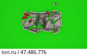 Dollar crashing, financial crisis, currency losing value. Coin falls in slow motion. US dollar index dropping on stock market. Green background. Стоковая анимация, аниматор Kirill Tonkikh / Фотобанк Лори