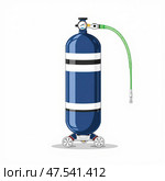 A blue cylinder with a green hose attached to it. Стоковое AI-изображение, AI-художник Екатерина Борисова / Фотобанк Лори