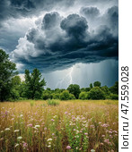 Summer thunderstorm. Landscape. Стоковое AI-изображение, AI-художник Сергей Елизарьев / Фотобанк Лори