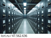 Ряды металлических шкафов в архиве. Стоковое AI-изображение, AI-художник Анна Рогалева / Фотобанк Лори