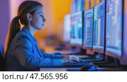 System administrator working on multiple computer screens. Стоковое AI-видео, аниматор Юрий Поздников / Фотобанк Лори