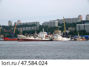 Морские суда в бухте Золотой Рог во Владивостоке (2022 год). Редакционное фото, фотограф Free Wind / Фотобанк Лори