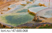 Brownish travertine formations at thermal springs in Karahyit, Turkey. Стоковое фото, фотограф Яков Филимонов / Фотобанк Лори