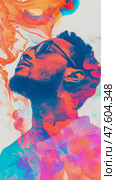 Chromatic Reverie: A Man's Portrait Immersed in Fluid Hues. Стоковое AI-изображение, AI-художник Данила Большаков / Фотобанк Лори