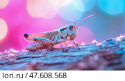 Grassy Hopper's Enchanted Perch in Vivid Light. Стоковое AI-изображение, AI-художник Данила Большаков / Фотобанк Лори