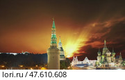 Night view of the Moscow Kremlin, Russia (most popular view). Against the background of the sunset. Стоковое видео, видеограф Владимир Журавлев / Фотобанк Лори