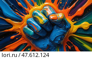 Confrontational energy abstract fist oil painting. Стоковое AI-изображение, AI-художник Андрей Бакусов / Фотобанк Лори