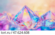 Iridescent Gems: Prismatic reflections on crystalline structure. Стоковое AI-изображение, AI-художник Данила Большаков / Фотобанк Лори