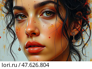 Arte para impressão de quadros fineart. Rosto de mulher com maquiagem colorida, contrastada e craquelada, rachada, trincada. Стоковое AI-изображение, AI-художник ketpro.design / Фотобанк Лори