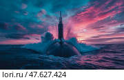 Ocean Might: Submersible Breach at Twilight. Стоковое AI-изображение, AI-художник Данила Большаков / Фотобанк Лори
