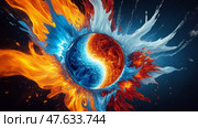 Fire and ice elemental duality. Стоковое AI-изображение, AI-художник Андрей Бакусов / Фотобанк Лори