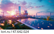 Futuristic Metropolis: A Dawn of Sustainable Energy, Envisioning Green Living with Solar Power in a Radiant Urban Sprawl, Illustration. Стоковое AI-изображение, AI-художник Данила Большаков / Фотобанк Лори
