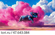 Torero's Fury: A Bull's Charge Through Rosy Mist, A Display of Power and Determination, Print for Event Promotion. Стоковое AI-изображение, AI-художник Данила Большаков / Фотобанк Лори