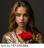 Девушка с розой. Стоковое AI-изображение, AI-художник Антонова Марина / Фотобанк Лори