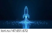 Futuristic rocket ship in digital wireframe design. Стоковое AI-изображение, AI-художник Андрей Бакусов / Фотобанк Лори