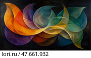 Fluid Forms: An Abstract Expressionist Painting in Warm and Cool Hues. Стоковое AI-изображение, AI-художник Данила Большаков / Фотобанк Лори
