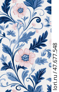 Floral Elegance: Intricate Blossom Pattern for Textile Print. Стоковое AI-изображение, AI-художник Данила Большаков / Фотобанк Лори