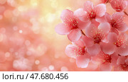 Spring Blossom Spectacle: Delicate pink flowers with bokeh lights. Design for print, card, poster. Стоковое AI-изображение, AI-художник Данила Большаков / Фотобанк Лори