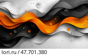 Fluid Orange, Gray, and Black Abstract Wave Design: An Artistic Digital Rendering of Intertwined Curving Lines, Spheres, and Specks, Evoking a Sense of Motion and Depth. Стоковое AI-изображение, AI-художник Данила Большаков / Фотобанк Лори