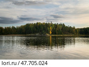 Lake Ladoga near the village Lumivaara on a sunny autumn day, Ladoga skerries, Lakhdenpokhya, Republic of Karelia, Russia. Стоковое фото, фотограф Ula Ulachka / Фотобанк Лори
