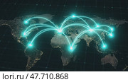 Global network connection with data lines across the world map. Стоковое AI-видео, аниматор KATERINA AI / Фотобанк Лори