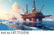 Futuristic arctic oil rig 3d visualization. Стоковое AI-изображение, AI-художник Андрей Бакусов / Фотобанк Лори