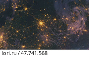Планета Земля Ночью. Москва, Россия, Европа. Вид из Космоса с Орбиты. Ночной Глобус Версия 2. Стоковая анимация, аниматор Max Konnov / Фотобанк Лори
