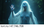 Ethereal sorceress holographic apparition in augmented reality. Стоковое AI-изображение, AI-художник Андрей Бакусов / Фотобанк Лори