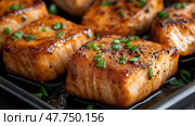Вкусная треска, маринованная в мисо с зеленым луком, крупным планом. Стоковое AI-изображение, AI-художник ФотоИнтеллект / Фотобанк Лори