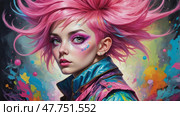Enchanting postmodern pixie with electric pink hair. Стоковое AI-изображение, AI-художник Андрей Бакусов / Фотобанк Лори