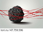 Grunge dense tangle of black threads and red sinuous lines on top, created with Generative AI. Стоковое AI-изображение, AI-художник Данила Большаков / Фотобанк Лори