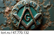 Vintage masonic emblem with square and compass. Стоковое AI-изображение, AI-художник Андрей Бакусов / Фотобанк Лори