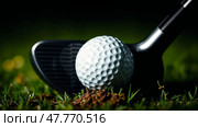 Dramatic golf club impact on ball. Стоковое AI-изображение, AI-художник Андрей Бакусов / Фотобанк Лори