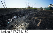 Charred landscape revealing scorched earth, devastating wildfire aftermath in crimean terrain. Стоковое видео, видеограф Mikhail Davidovich / Фотобанк Лори