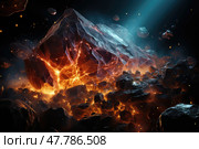 A large rock surrounded by billowing fire and smoke creating a striking and dangerous scene. Стоковое AI-изображение, AI-художник Данила Большаков / Фотобанк Лори