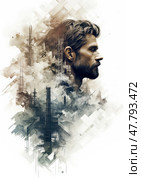 A man with a beard is shown in this portrait, showcasing his facial features and unique look. Стоковое AI-изображение, AI-художник Данила Большаков / Фотобанк Лори