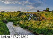 Beautiful rural landscape with waterfall. Стоковое фото, фотограф Сергей Завьялов / Фотобанк Лори