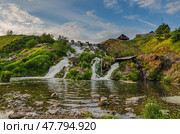Beautiful rural landscape with waterfall. Стоковое фото, фотограф Сергей Завьялов / Фотобанк Лори