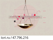 Data analysis using scales and graphs to illustrate performance metrics over time in a modern workspace. Стоковое AI-изображение, AI-художник Сергей Толмачёв / Фотобанк Лори