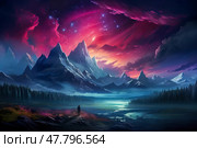 The Lone Wanderer: A Majestic Portrait of a Man Confronting Natures Grandeur. Стоковое AI-изображение, AI-художник Данила Большаков / Фотобанк Лори