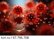 Viral Encounter: A Close-Up View of Pathogens at a Microscopic Level. Стоковое AI-изображение, AI-художник Данила Большаков / Фотобанк Лори