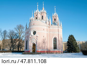Старинная Чесменская церковь ( церковь Рождества Иоанна Предтечи 1777-1780 гг.) крупным планом солнечным февральским днем. Санкт-Петербург. Стоковое фото, фотограф Виктор Карасев / Фотобанк Лори